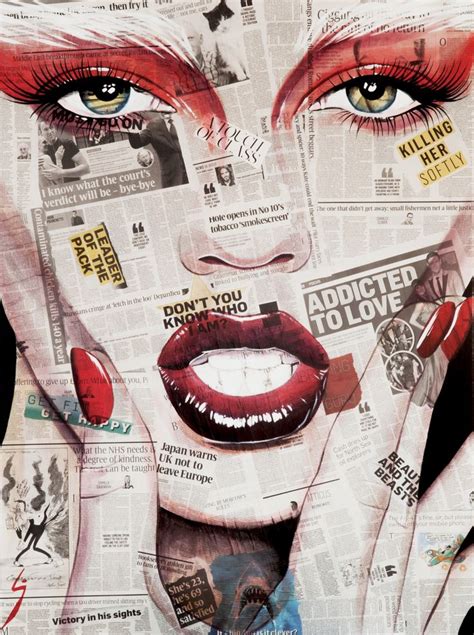 A Womans Face Is Covered In Newspaper And Has Red Lipstick On Her Lips