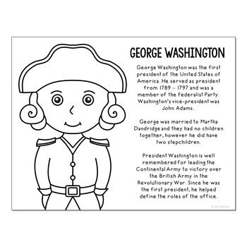 This book has a lot of historical detail however, 1/4 of the page is text. President George Washington Coloring Page for Crafts and ...