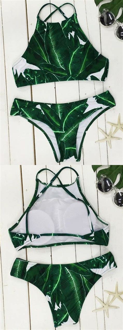 Banana Leaves Print Dark Green Bikini Bikinis Leaf Prints Green Bikini