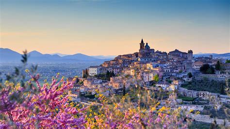 Almond Blossoms Overlooking Trevi Umbria Italy © Maurizio Rellini