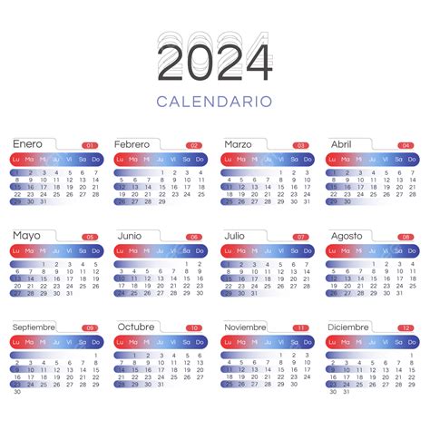 2024 スペイン語カレンダー 赤と青のグラデーション クリエイティブイラスト画像とpngフリー素材透過の無料ダウンロード Pngtree