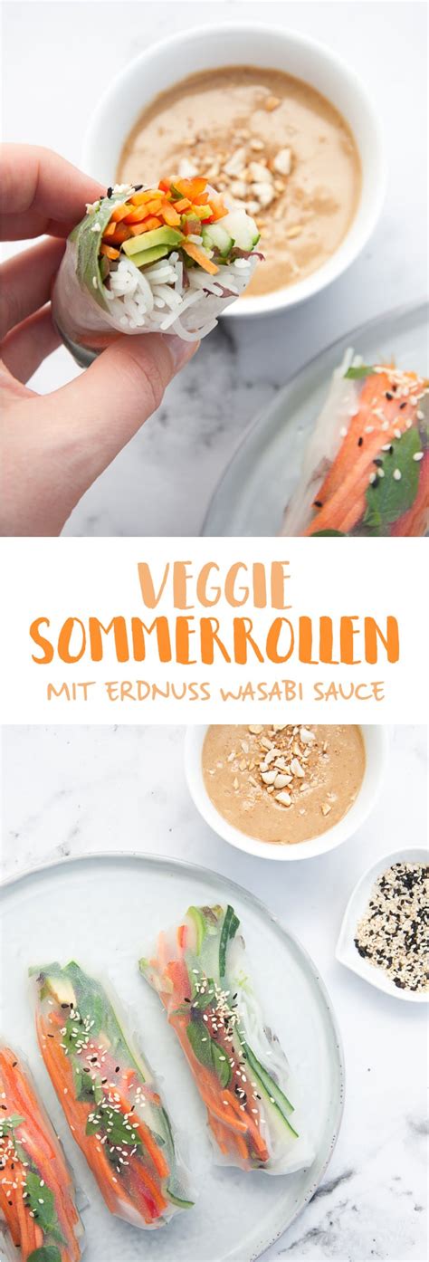 Leckere vegane sommerrollen mit räuchertofu selber machen » summer rolls mit viel gemüse und erdnusssoße machen. Veggie Sommerrollen mit Erdnuss Wasabi Sauce ...