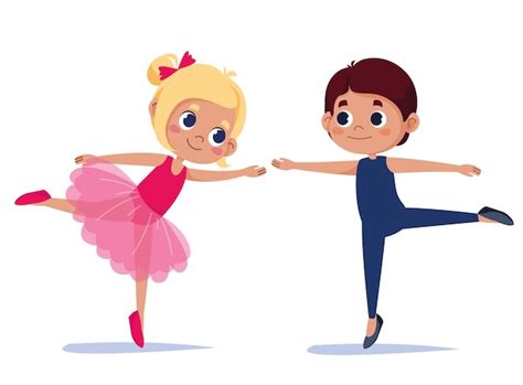 Ilustración De Dibujos Animados De Vector De Niño Y Niña De Ballet Los