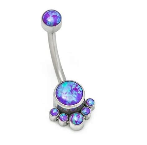 Bezel Set Opal Navel Ring Body Piercing Jewelry G23 Titanium Piercing