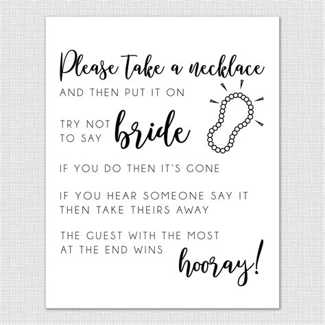 Don T Say Bride Necklace Game Printable Bridal Shower Etsy