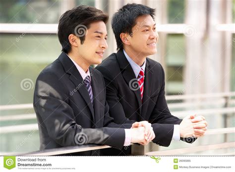 Two Chinese Businessmen Outside Modern Office Stock Image Image Of