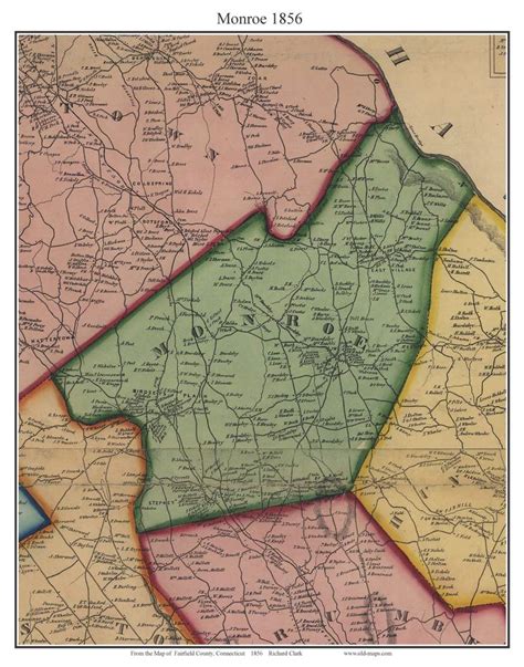 Monroe Connecticut 1856 Fairfield Co Old Map Custom