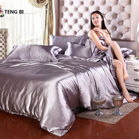 Hot 100 Pure Satin Silk Bedding Set Home Textile King Size Bed — Silk