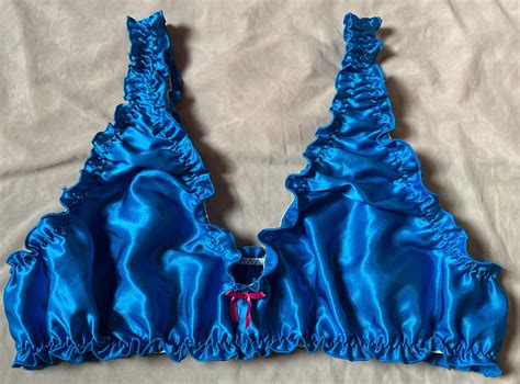 Satin Blue Bra Bralets For Men Ruffles Bra Chest 42” 46” Ebay
