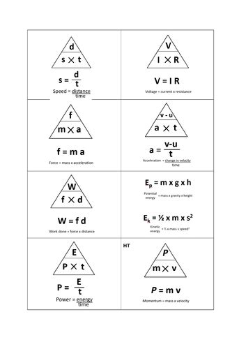 Physics Equation Triangles Teaching Resources