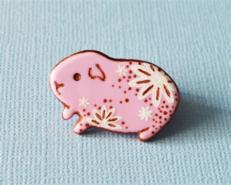 Pink Guinea Pig Pin Brooch Of Polymer Clay With Painted White Etsy
