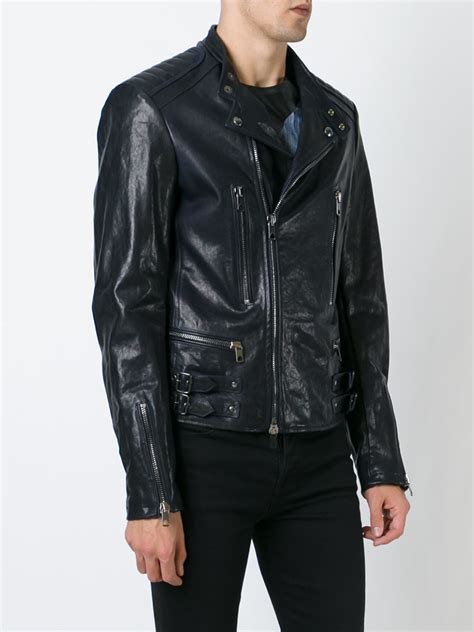 Lyst Diesel Black Gold Embroidered Leather Jacket In Black For Men