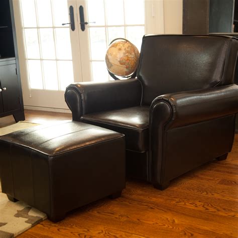 Rainbow brown contemporary storage with tray in bonded leather ottoman. Paris Leather Club Chair & Ottoman at Hayneedle