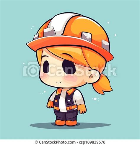 Cute Kawaii Engineer Labor Chibi Mascot Vector Cartoon Style Canstock