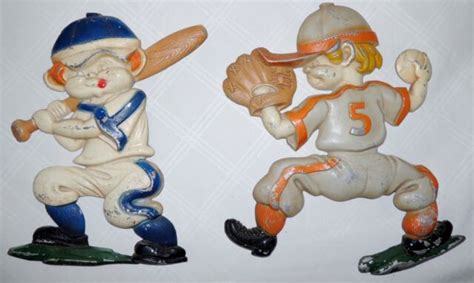 Lot Of 2 Vintage Sexton Metal Hanging Wall Decor Baseball Players Plaques Ebay