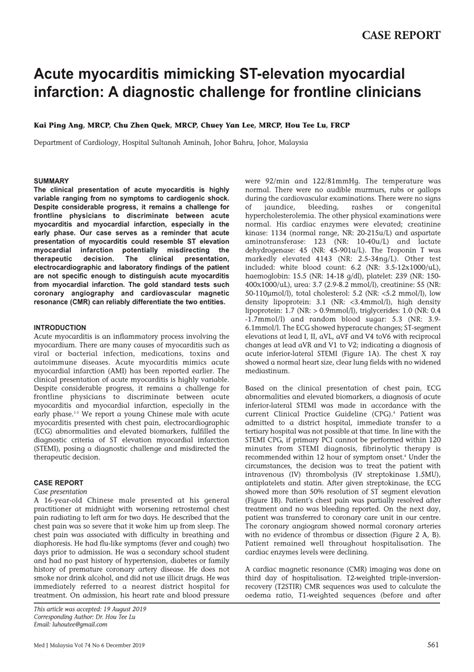 Pdf Acute Myocarditis Mimicking St Elevation Myocardial Infarction A