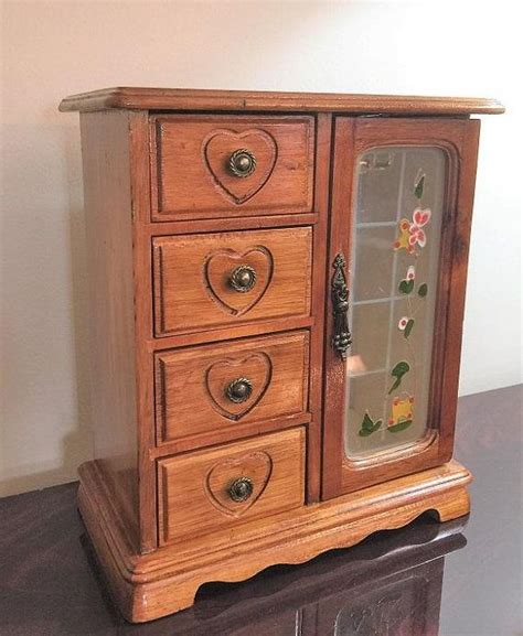 Vintage Hand Made Small Armoire Jewelry Cabinet Box Storage Chest Stand