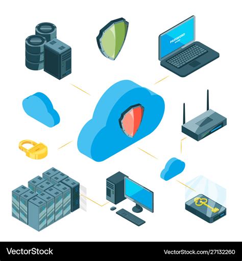 Data Protection Concept Isometric Cloud Royalty Free Vector