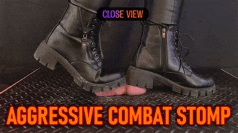 aggressive cbt stomping in black leather combat boots and outfit with tamystarly close