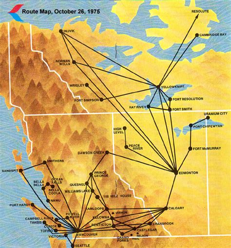 Pacific Western Airlines October 26 1975 Route Map