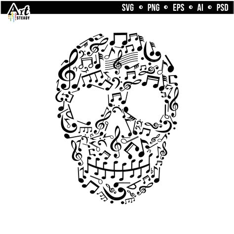 Music Svg Files Skull Face Musical Notes Svg Cool Drawing Art Etsy