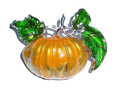Gorgeous Pumpkin Vintage Brooch Orange And Green Enamel Pumpkin Squash Autumn Fall Vegetable