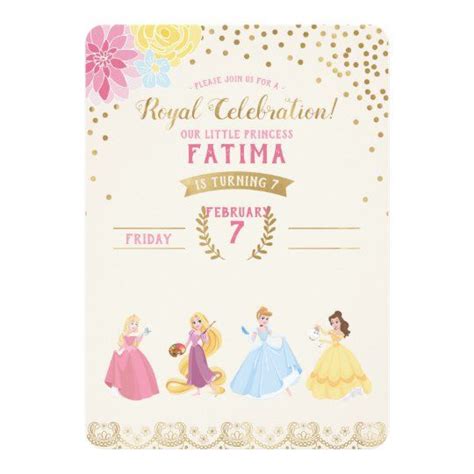 Disney Princess Floral Gold Confetti Invitation