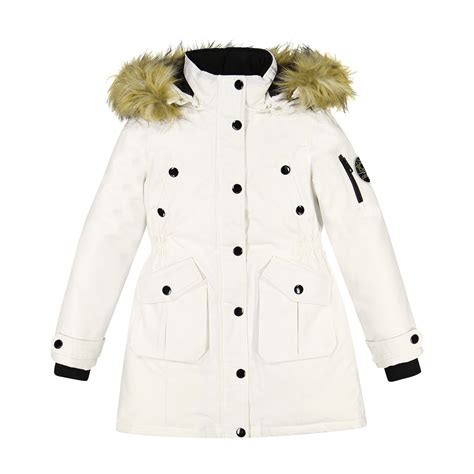 Diesel Girls Parka Jacket In White With Detachable Hood For Girls