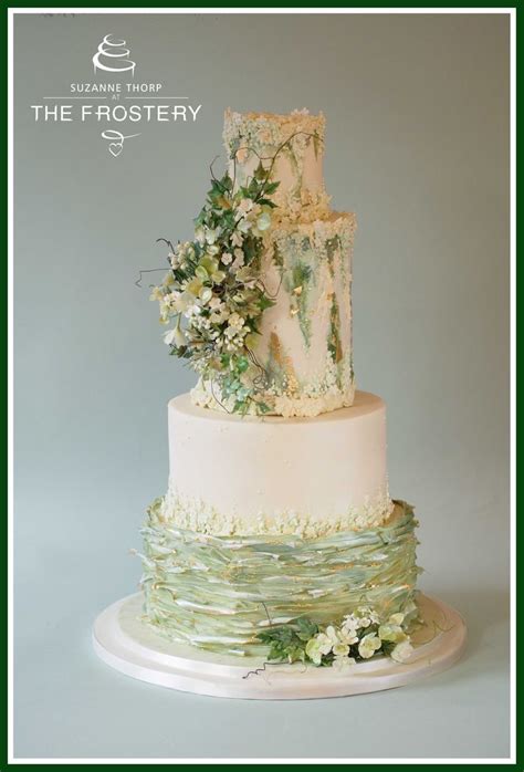 Pale Sage Green Gold And Ivory Wedding Cake Green Wedding Cake