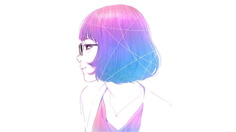 Wallpaper Anime Girl Profile View Short Hair Glasses Meganekko