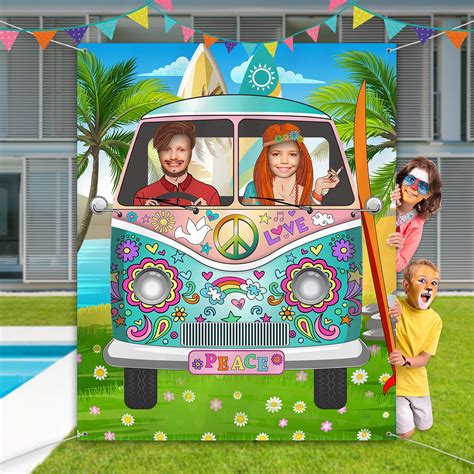 60s Theme Party Decorations Hippie Bus Photo Prop Large Fabric Hippie Bus Backdrop Photo Door
