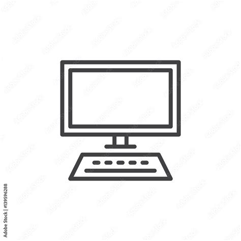Desktop Computer Workstation Line Icon Outline Vector Sign Linear