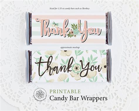 Thank You Candy Bar Wrappers Printable Hershey Bar Wrapper Etsy