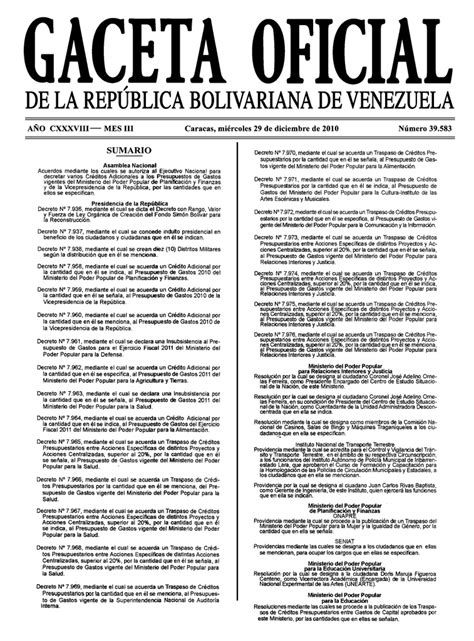 gaceta oficial de la república bolivariana de venezuela