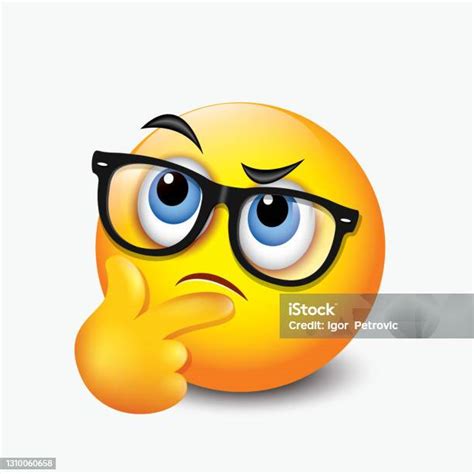 Thinking Emoticon Question Face Emoji With Eyeglasses Vector