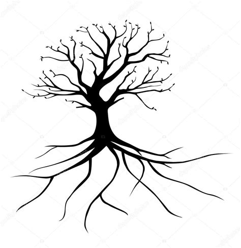 Cartoon Tree With Roots Black And White