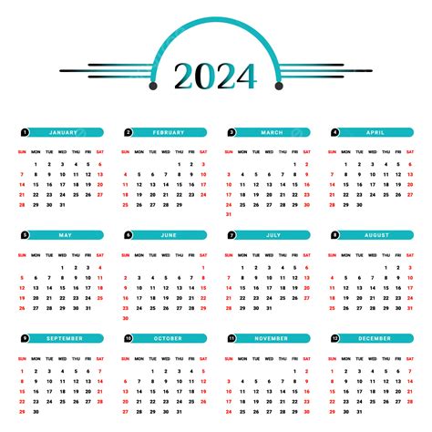 Calendrier Annuel 2024 Avec Une Forme Unique Noire Et Verte Vecteur PNG