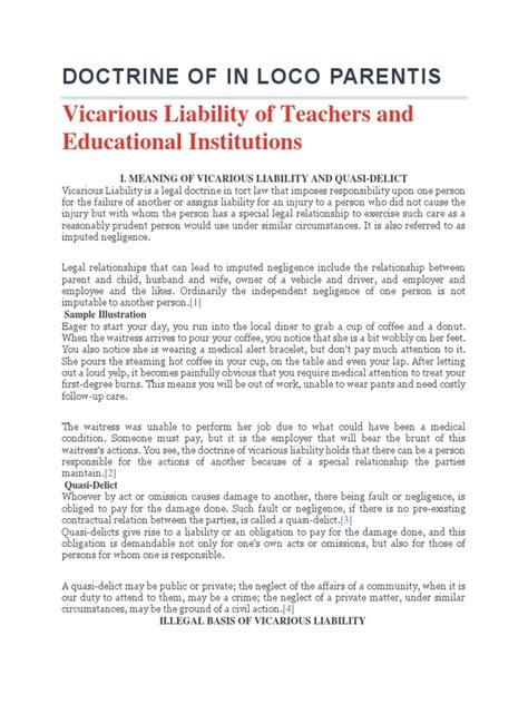 Doctrine Of In Loco Parentis Pdf Vicarious Liability Negligence
