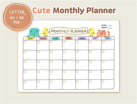 Cute Monthly Planner Printable Monthly Planner Printable | Etsy in 2021 | Planner inserts ...