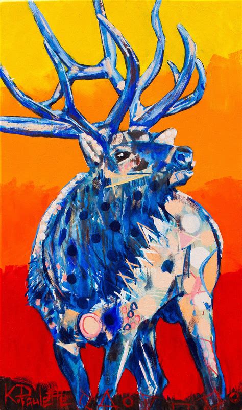 Elk Painting Abstract Animal Art Colorful Original Acrylic Kent