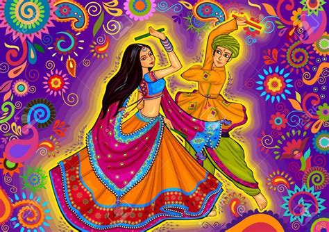Design Of Couple Playing Garba In Dandiya Night Navratri Dussehra