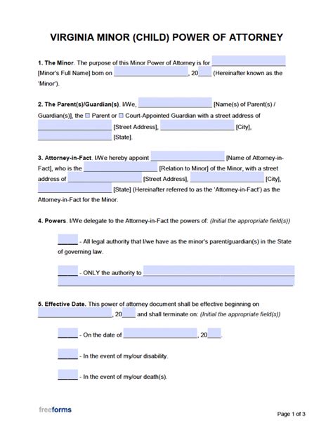 Free Virginia Minor Child Power Of Attorney Form Pdf Word