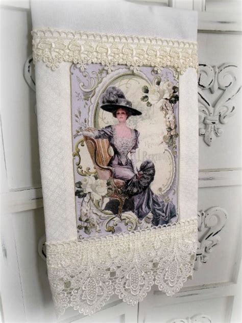 Guest Tea Towel Victorian Harrison Fisher Lady In Purple Shabby Chic