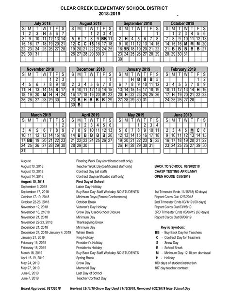 Calendar 2018 2019 Clear Creek School