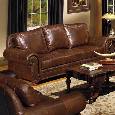 Usa Premium Leather 8555 Traditional Leather Sofa With Nailhead Trim