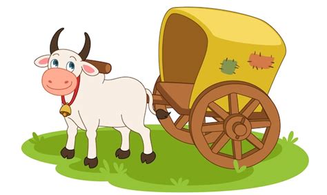 Free Vector Bullock Cart Cartoon Vector Illustration