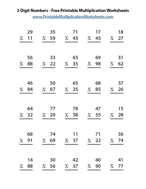 Multiplication Worksheets 2 Digit Numbers