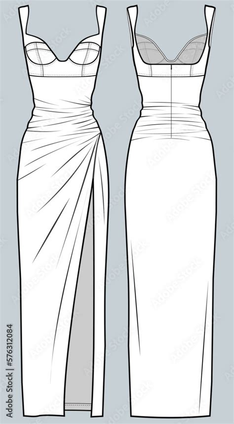 Couture Dress Design Dress Fashion Flat Technical Drawing Template