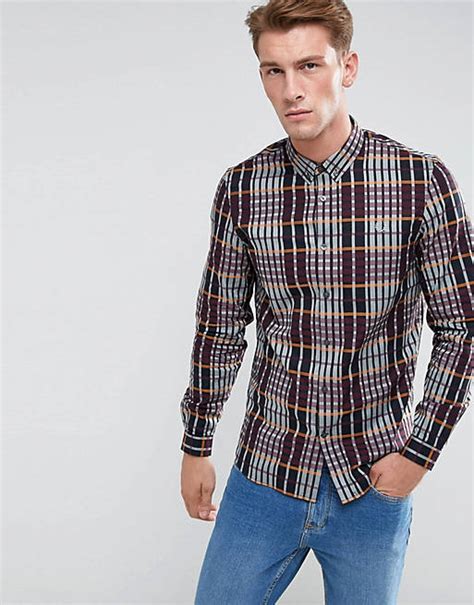Fred Perry Twill Check Shirt In Navy Asos