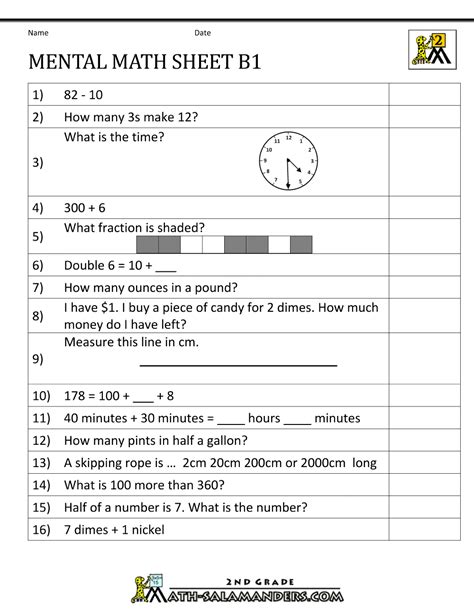 Free Math Test For 2nd Grade